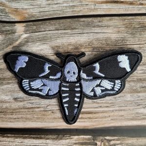 Death Heads Moth Gothic Punk BOHO Embroidered Iron on Patch
